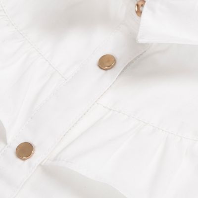 Mini girls white frill trim sleeveless shirt